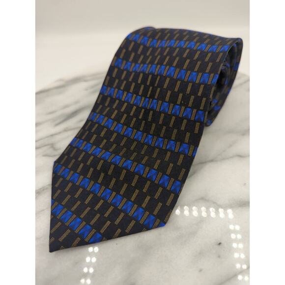 Bergamo‎ New York Neck Tie 100% Silk Black Blue Brown Design Hand Made Modern - Picture 1 of 7